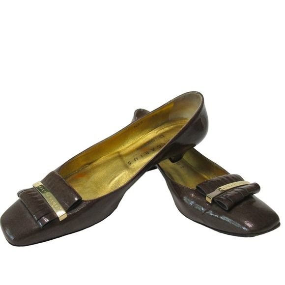 Bill Pinner Caligarius Brown Patent Leather Kitten Heel Pump - Size 7.5 B - Picture 1 of 13